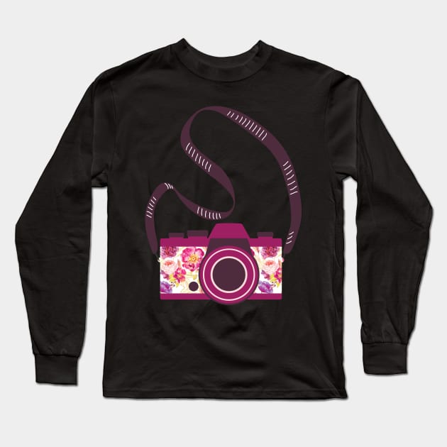 Watercolor floral camera Long Sleeve T-Shirt by jillcook